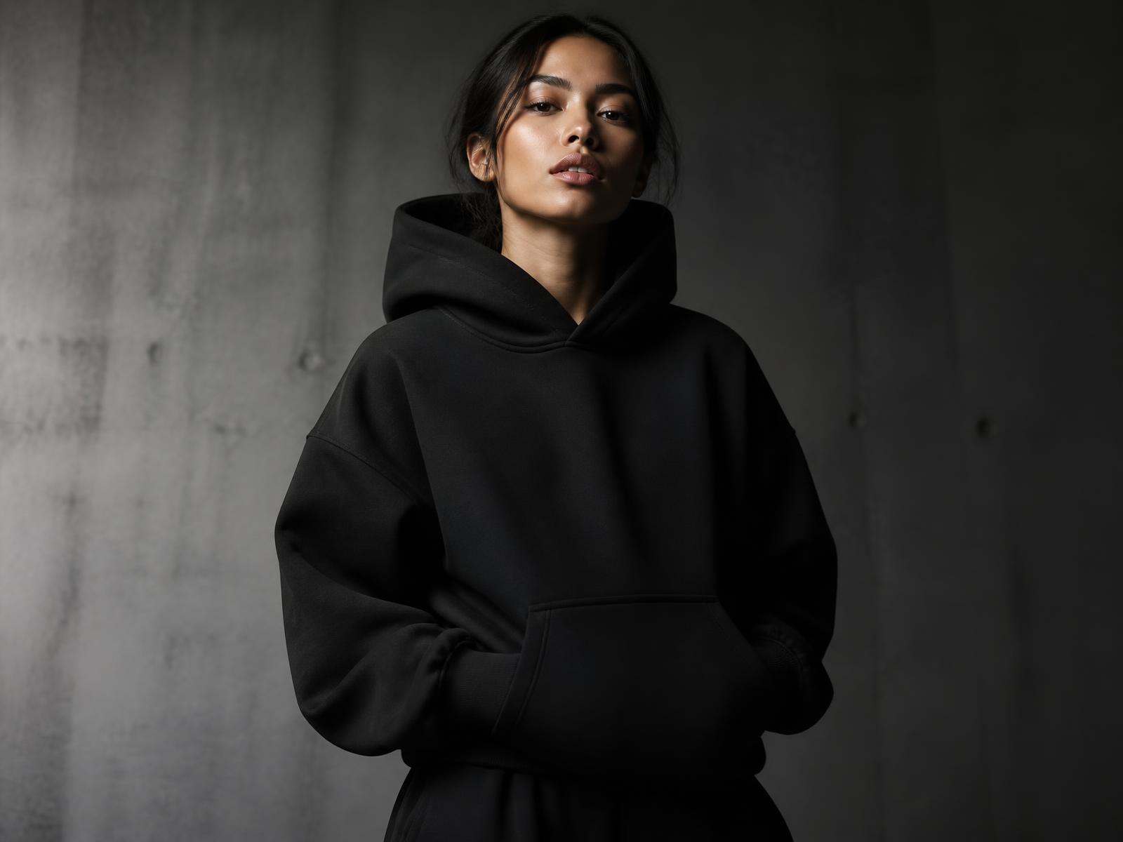 Model wearing the ELITE MINDSET heavyweight black hoodie